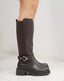 Bruine Hoge laarzen met elastische band en gouden detail